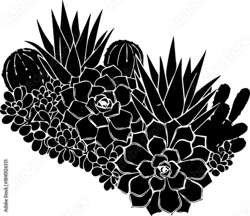 Stunning arrangement of various succulent plants creates elegant modern botanical design element for crafting