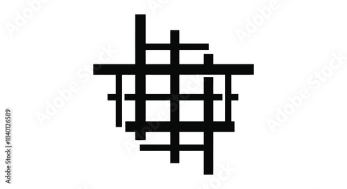 Abstract geometric pattern with intersecting black lines creating a grid like form silhouette