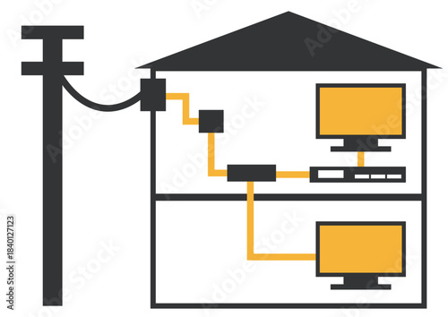 シンプルなケーブルテレビの自宅内のケーブルのイメージ素材