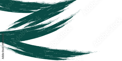 Hand drawn grainy green brush stroke with spray texture. Rough thick brush stroke texture. Grunge distress damaged old banner with zigzag bold line. Spray green trend paint effect vector background.