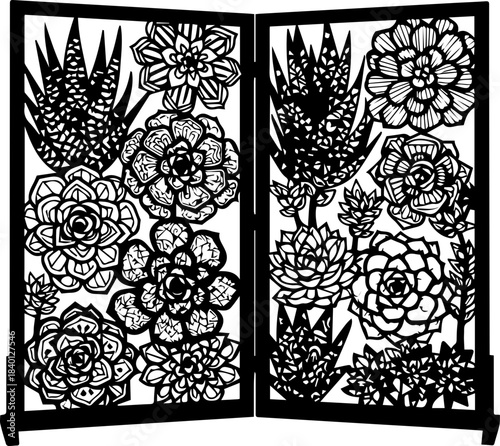 Stunning succulent display in folding screen art, a modern botanical accent, ideal for home decor projects, fresh spring designs, and elegant invitations