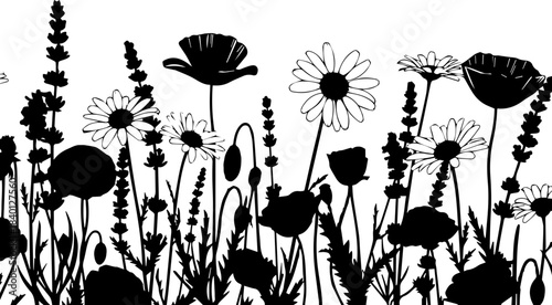 Stunning floral design with poppies, lavender, and daisies, perfect for invitations, branding, or adding a touch of nature-inspired elegance to projects