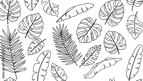 Tropical foliage line art seamless pattern, elegant botanical design for summer prints and stylish textile backgrounds, originally scalable vector graphics