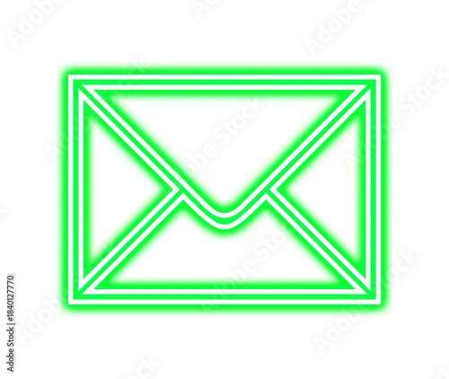 Bright neon green envelope icon glowing against a symbolizing digital communication and messaging alerts on transparent background
