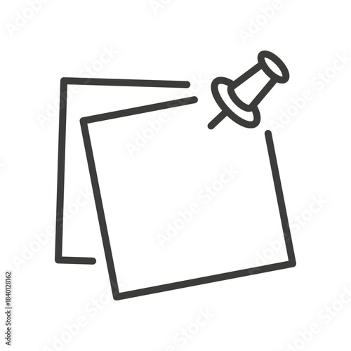 Note paper with push button icon. Simple web image. Note paper. Reminder sticker pinned. Isolated thin line symbol vector illustration.