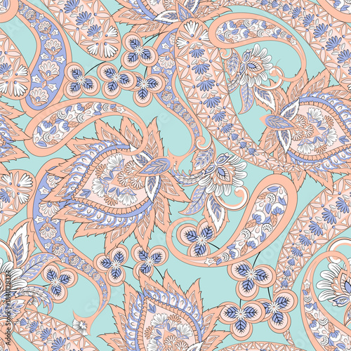 Vector textile print. Seamless Design for covers, fabrics, textiles, wrapping paper. Vector pattern Paisley Indian motifs and decorative floral elements