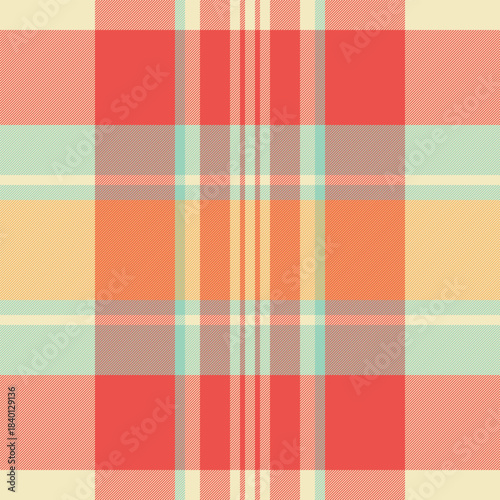Textured vector background plaid, diverse textile pattern seamless. Editable fabric check tartan texture in light and red colors.
