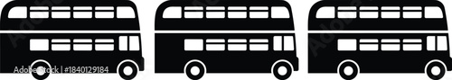 Double decker bus silhouette, black transport icon, London city travel, urban vehicle graphic, public transit symbol, isolated vector illustration