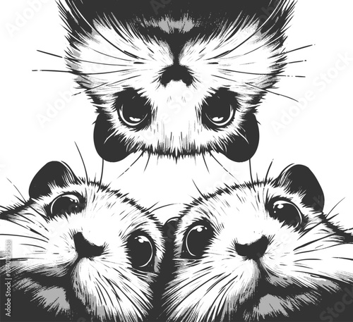 hamsters peeking forward, ideal for pet-themed designs, prints, and children content sketch engraving generative ai vector illustration. Scratch board imitation. Black and white image.