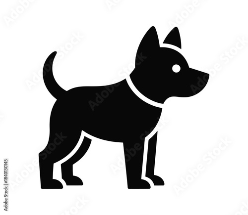 Black Dog Icon Vector: Standing Canine Silhouette for Pet Shop and Animal Care Logo Design