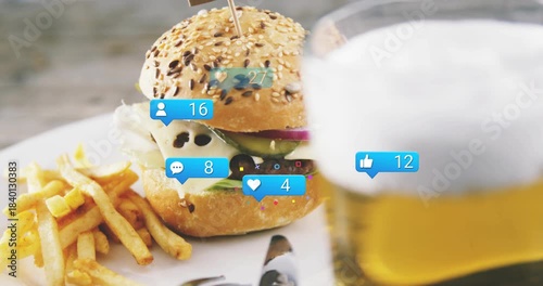 Scene opening sending bubbles appearing, multiplying, floating over burger and fries, driving likes