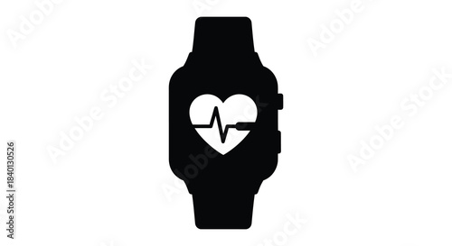 A sleek black smartwatch displaying a heart rate monitor a modern wearable technology silhouette
