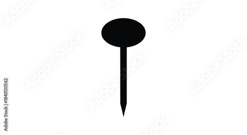A simple black push pin with a pointed end and round head a stark silhouette