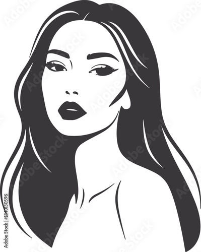 Minimalist black and white vector illustration of a woman s elegant profile and shoulders