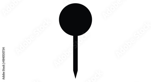 A simple black push pin with a rounded head and pointed tip a dark silhouette