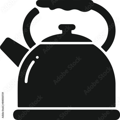 Simple black and white icon of a classic stovetop kettle