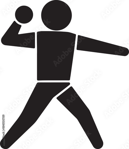 Simple black silhouette icon of a person throwing a ball suitable for sports or activity themes