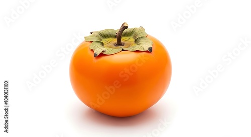 Ripe orange persimmon fruit with green calyx isolated on white isolated on white background