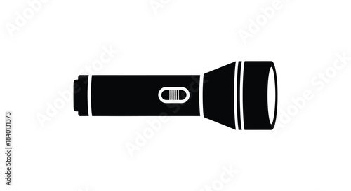 A striking black flashlight icon detailed design with a clear handle and beam silhouette