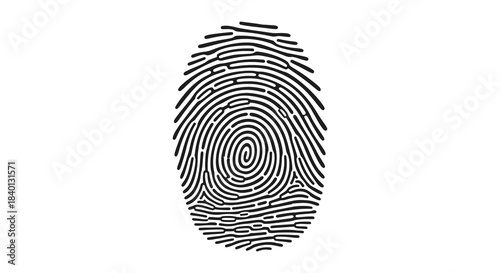 A detailed illustration of a human fingerprint pattern presented as a striking silhouette