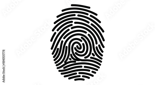 A black and white image of a detailed fingerprint design in a bold silhouette