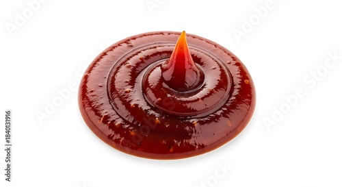 Swirl of savory barbecue sauce with a peak on white background isolated on white background