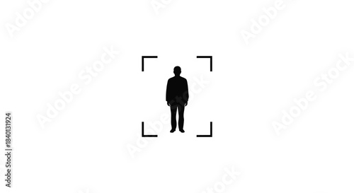 A solitary figure framed by square brackets presenting a stark and minimalist silhouette