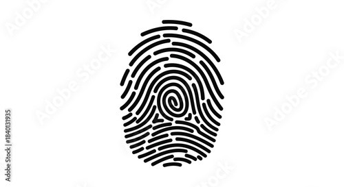 Detailed fingerprint pattern illustration with swirling ridges and a clearly defined center silhouette