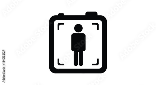 A black and white image depicting a person inside a rectangular frame a striking silhouette