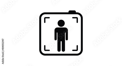 A simple black and white pictogram of a person within a square frame a stark silhouette