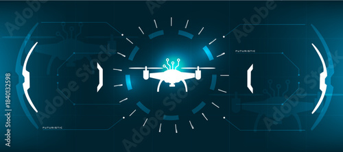 AI Drone Icon with Futuristic Tech Background