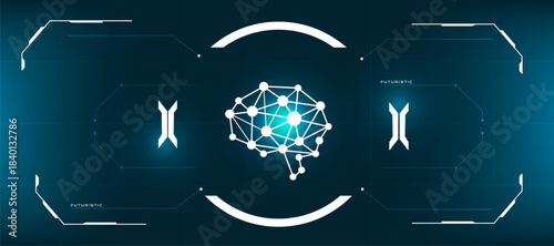 Neural Network Icon on blue Tech Background