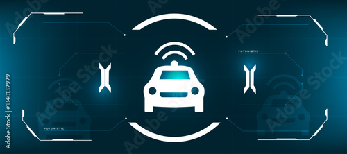 Self-Driving Vehicle icon with Futuristic Tech Background