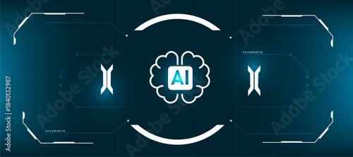 artificial intelligence icon with hud tech interface