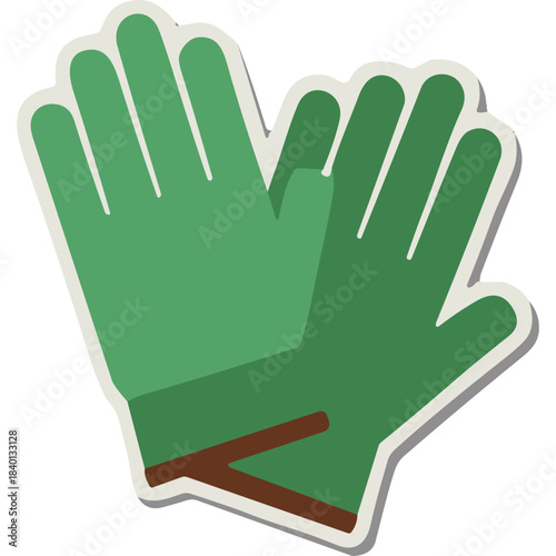Pair Of Green Garden Gloves With Brown Accent On A Transparent Background Flat Design Style