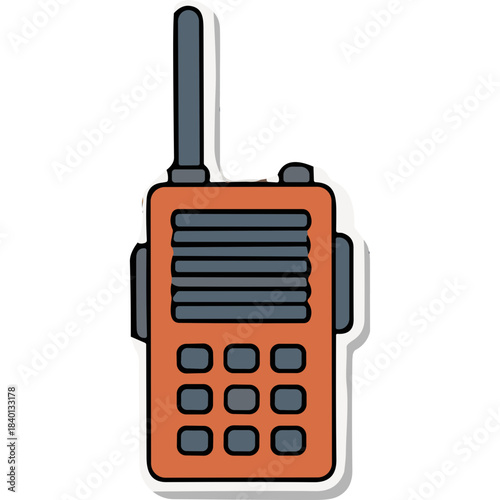 Orange Handheld Two Way Radio Communication Device With Antenna and Buttons on a Transparent Background