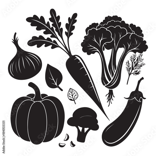 Assorted Vegetables Silhouette Set Vector Collection