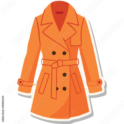 Orange Trench Coat With Belt and Double Breasted Buttons Detailed Illustration Flat Design Against White Background With Shadow