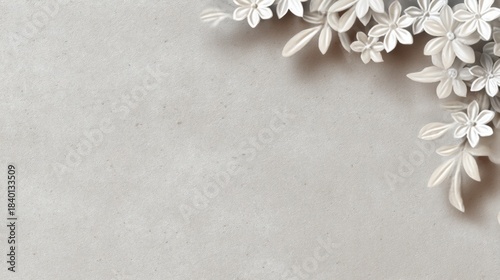 Elegant white floral arrangement on neutral textured background for serene and sophisticated design, perfect for invitations and abstract art concepts