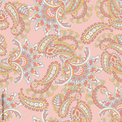 Vector textile print. Seamless Design for covers, fabrics, textiles, wrapping paper. Vector pattern Paisley Indian motifs and decorative floral elements