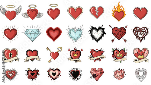 Collection of valentinethemed icons and symbols
