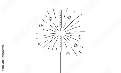 Minimalist black outline illustration of a festive sparkler emitting bright sparks for celebrations and holidays
