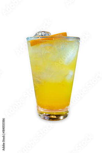 Top view of Lemon Soda in the glass, focus selective