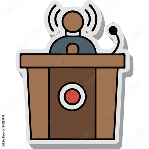 Person Speaking At A Podium With A Microphone And Red Recording Button In A Conference Room
