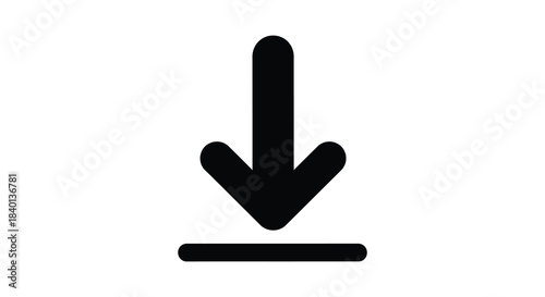 A simple black arrow pointing downwards with a horizontal line below a striking silhouette