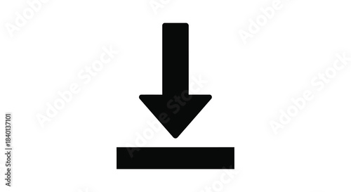 A simple black downward pointing arrow with a rectangular base a striking silhouette