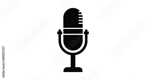 A simple black microphone icon showcasing a classic studio design presented as a silhouette