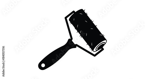 A black and white illustration of a lint roller tool in a minimalist silhouette