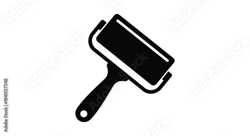 A simple black and white depiction of a paint roller tool in a striking silhouette