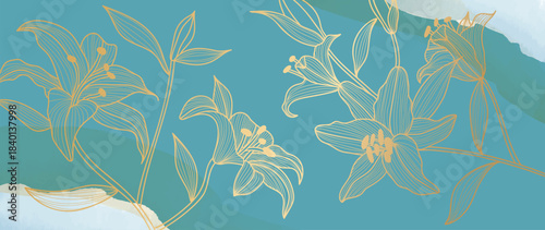 Tropical leaves background vector. Natural jungle monstera palm leaves design in minimal pale green color with contour line art. Design for fabric, print, cover, banner, decoration, wallpaper.